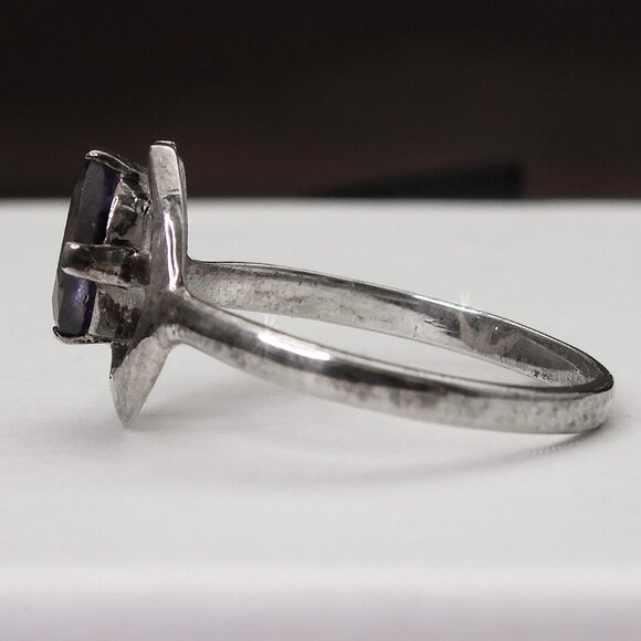 Blue Iolite Gemstone Vintage Custom Made Silver Ring, Size 7, Stamped 925 - Picture 6 of 9